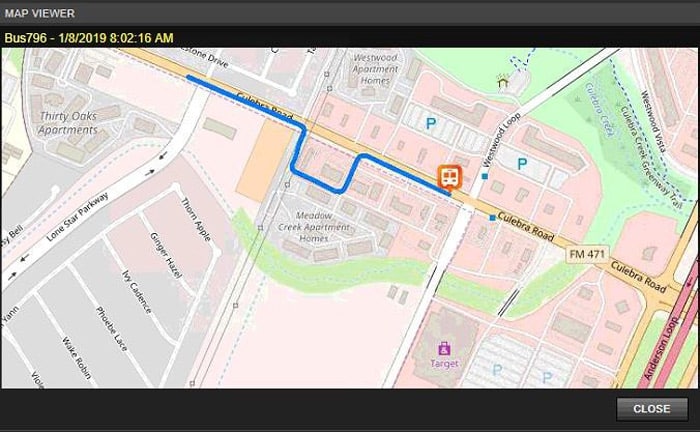 Perspective VMS® Fleet Module Tracks Bus Location in a GIS Map
